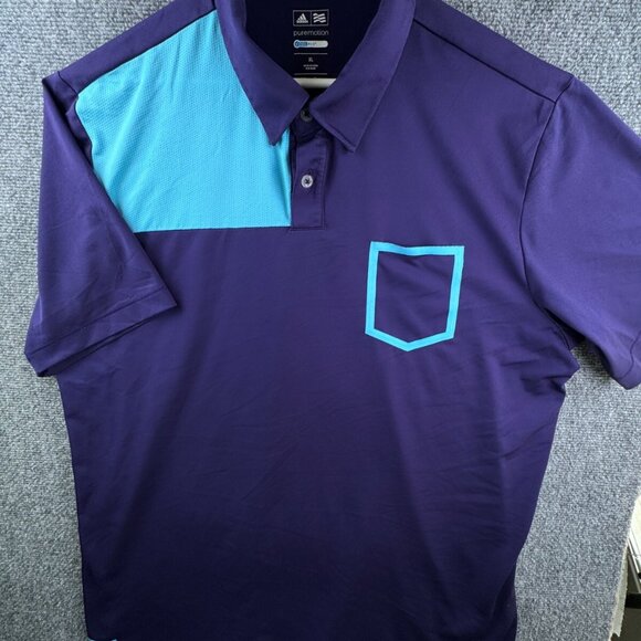 Adidas Coolmax Purple XL Short Sleeve Polo Shirt Puremotion W/ Pocket Blue - Picture 1 of 10